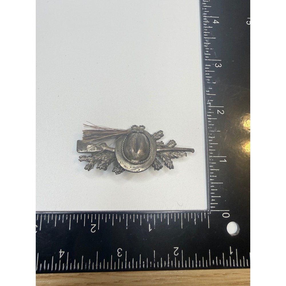 Western Germany Tyrolean Hat Gamsbart Pin Silver Tone Oak Leaf Brooch 2 Inch